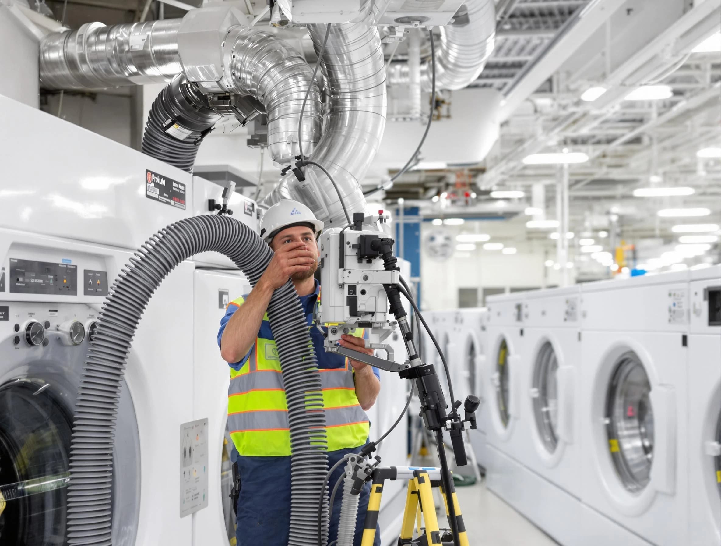 Tewksbury Dryer Vent Cleaning team performing commercial-grade dryer vent cleaning at a business facility in Tewksbury