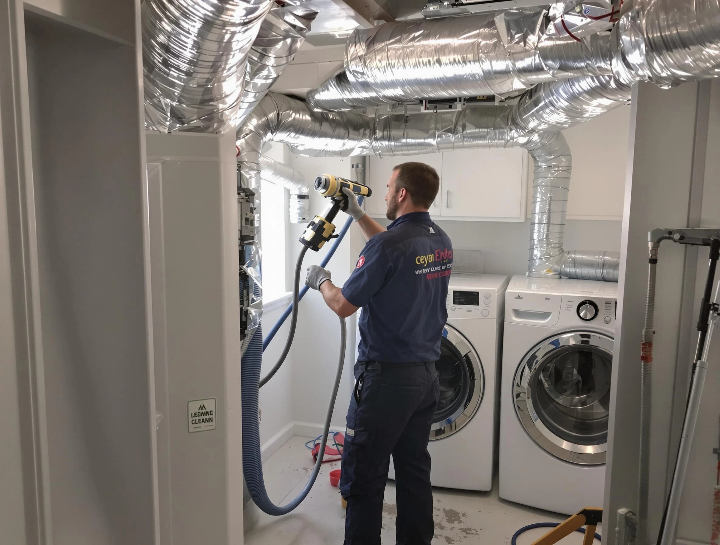 Tewksbury Dryer Vent Cleaning specialist using advanced equipment for thorough duct cleaning in Tewksbury