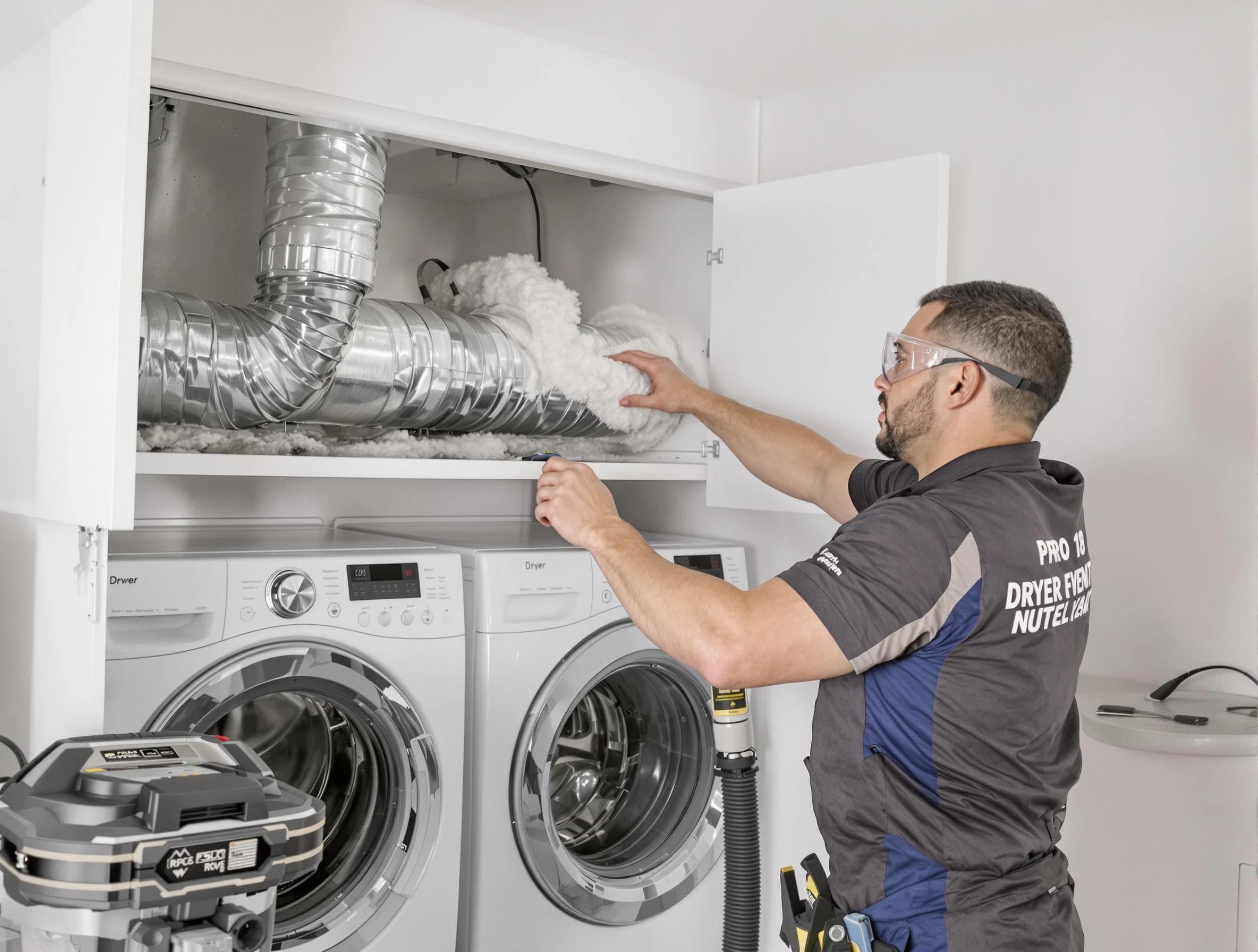 Tewksbury Dryer Vent Cleaning certified technician performing specialized gas dryer vent cleaning in Tewksbury