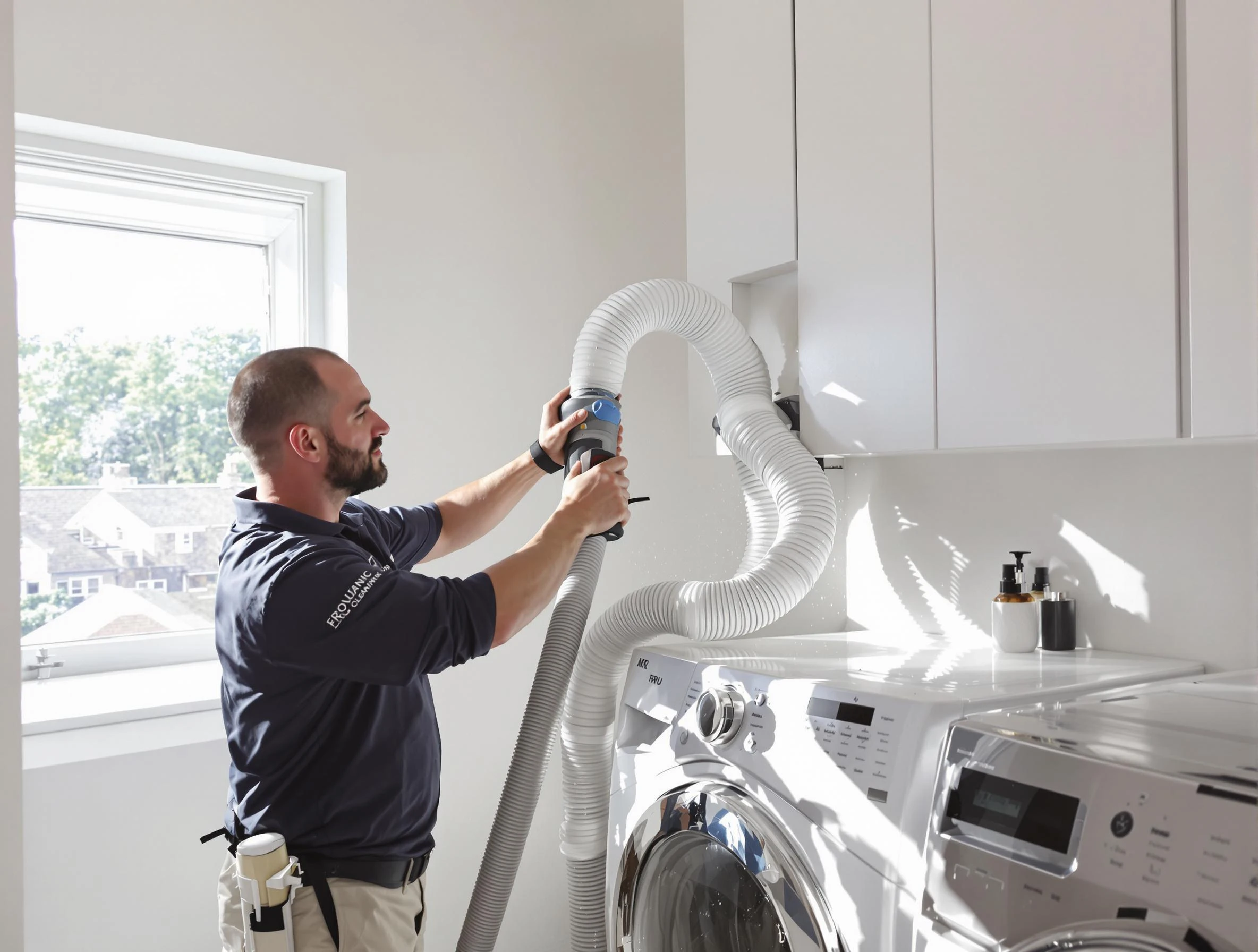 Certified Tewksbury Dryer Vent Cleaning technician performing dryer vent cleaning in Tewksbury