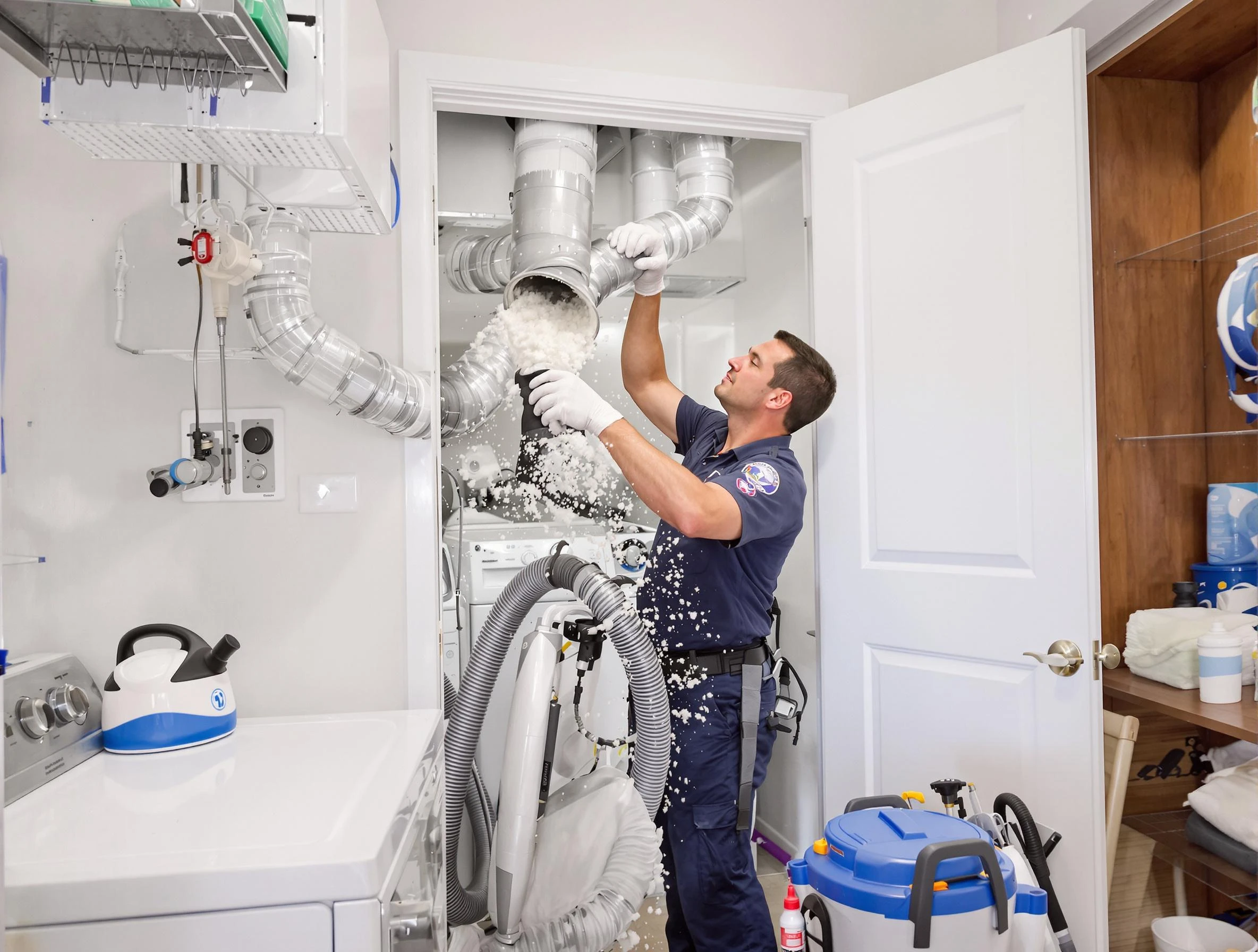 Tewksbury Dryer Vent Cleaning technician delivering thorough residential dryer vent cleaning service in Tewksbury